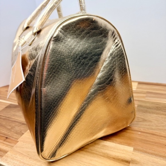 Michael Kors Gold Metallic Snakeskin Embossed Weekender Duffel Travel Bag NWT - Picture 4 of 12